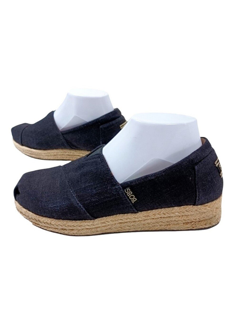 Bobs Skechers Espadrilles Black Tan Menory Foam Arch Support Heel Cushion 8.5